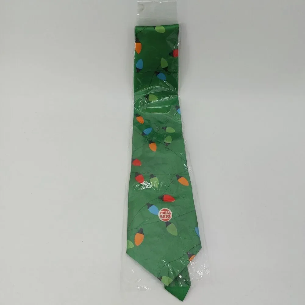 Men's Neck Tie Green Christmas 55 Inch Green Red Blue Orange Light